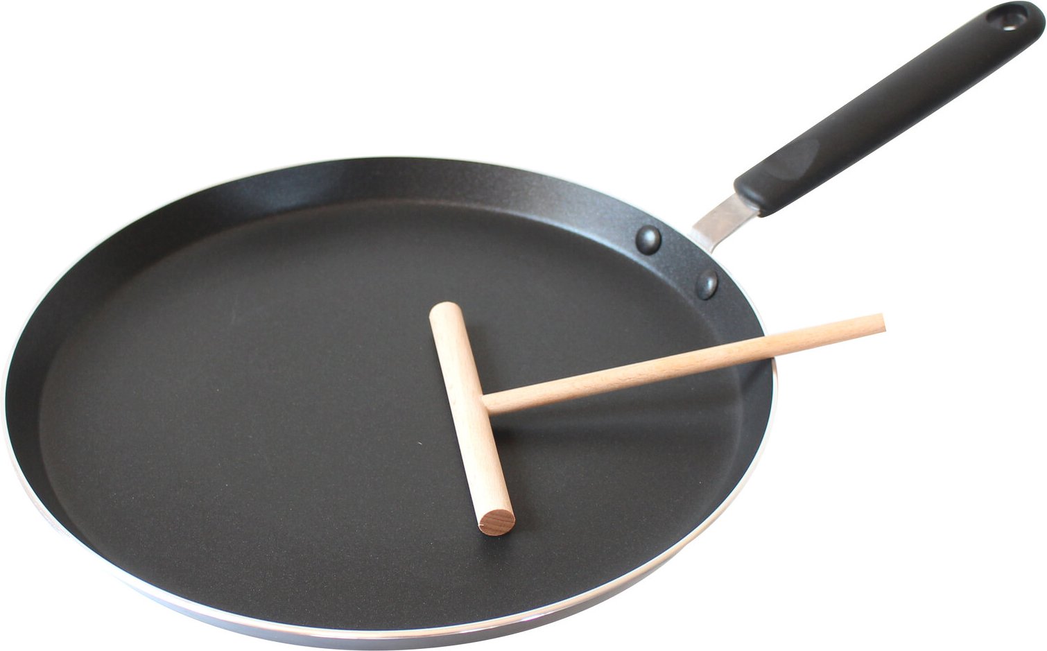 Elo Crêpes-Pfanne mit Teigroller, schwarz, Aluminium