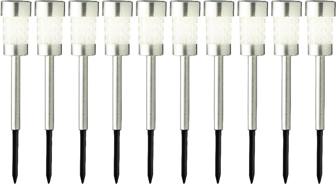 Lumineo Solarleuchte Gartenstecker 10er-Set, Edelstahl