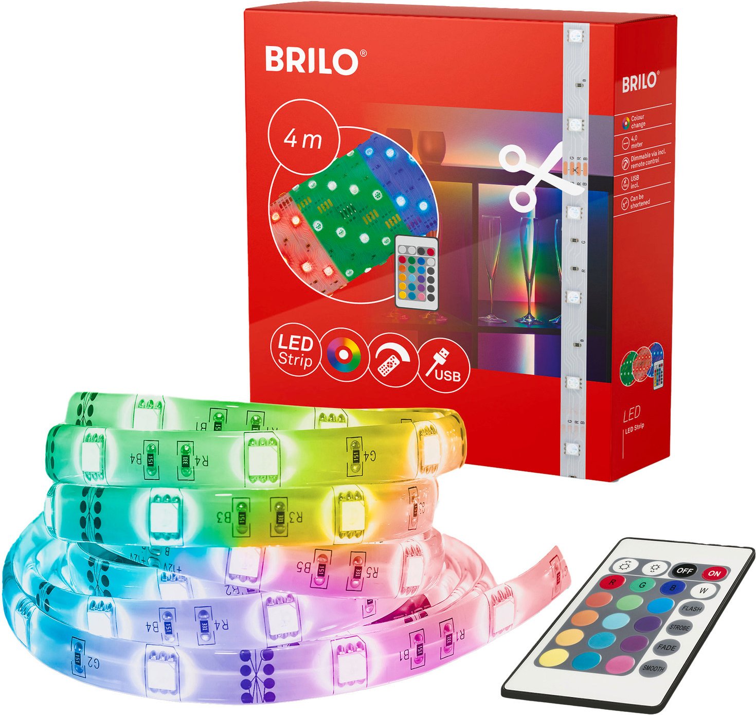 Briloner USB RGB-LED Flexband 4m Indoor, Kunststoff