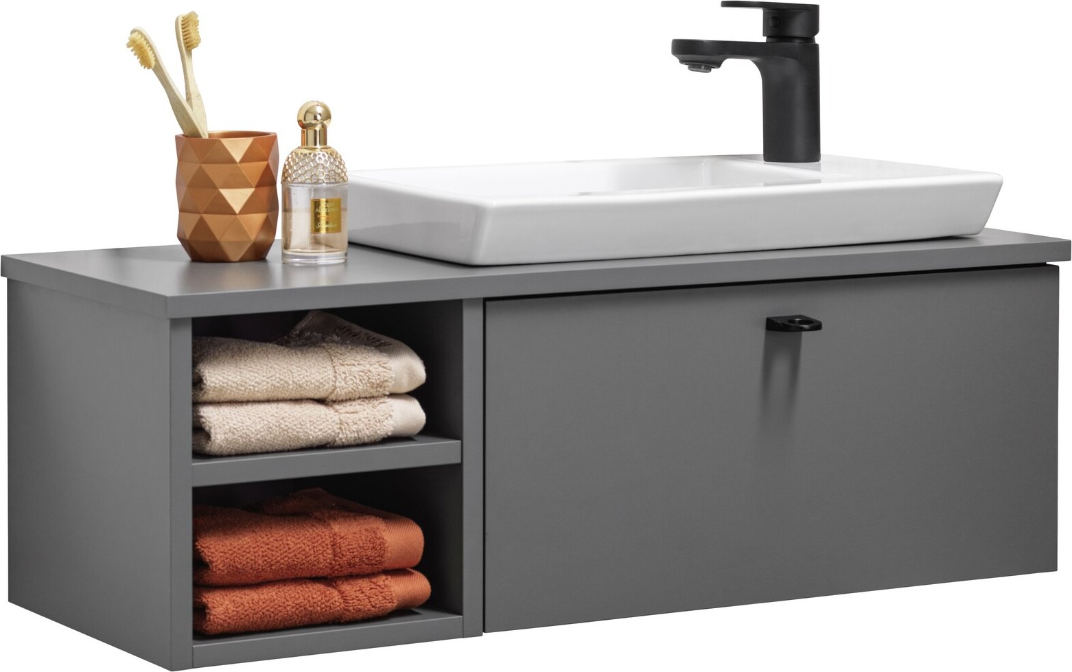 Stylife Waschtisch-Set NEILA, anthrazit, Holznachbildung