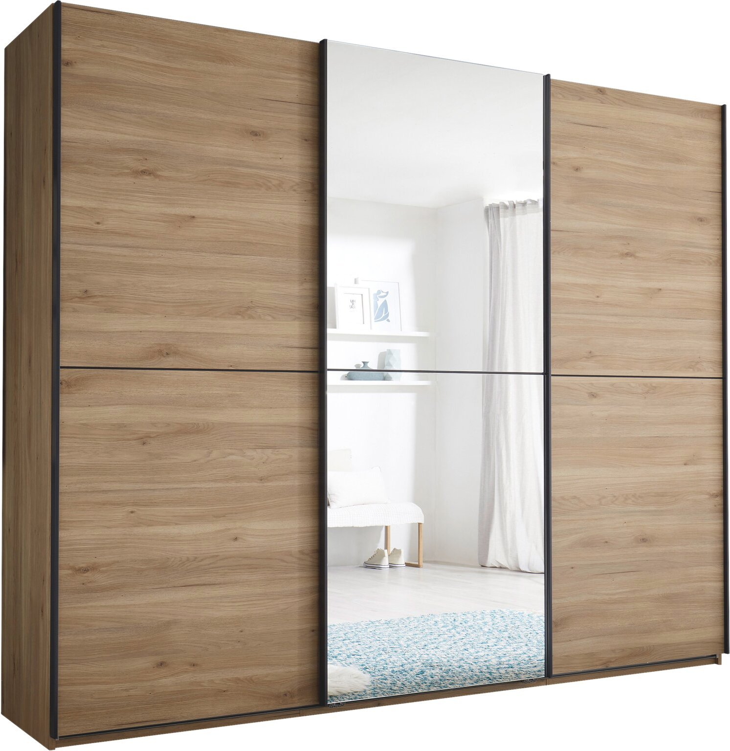 XORA Schwebetürenschrank 3-türig METRINO, eiche, Holznachbildung