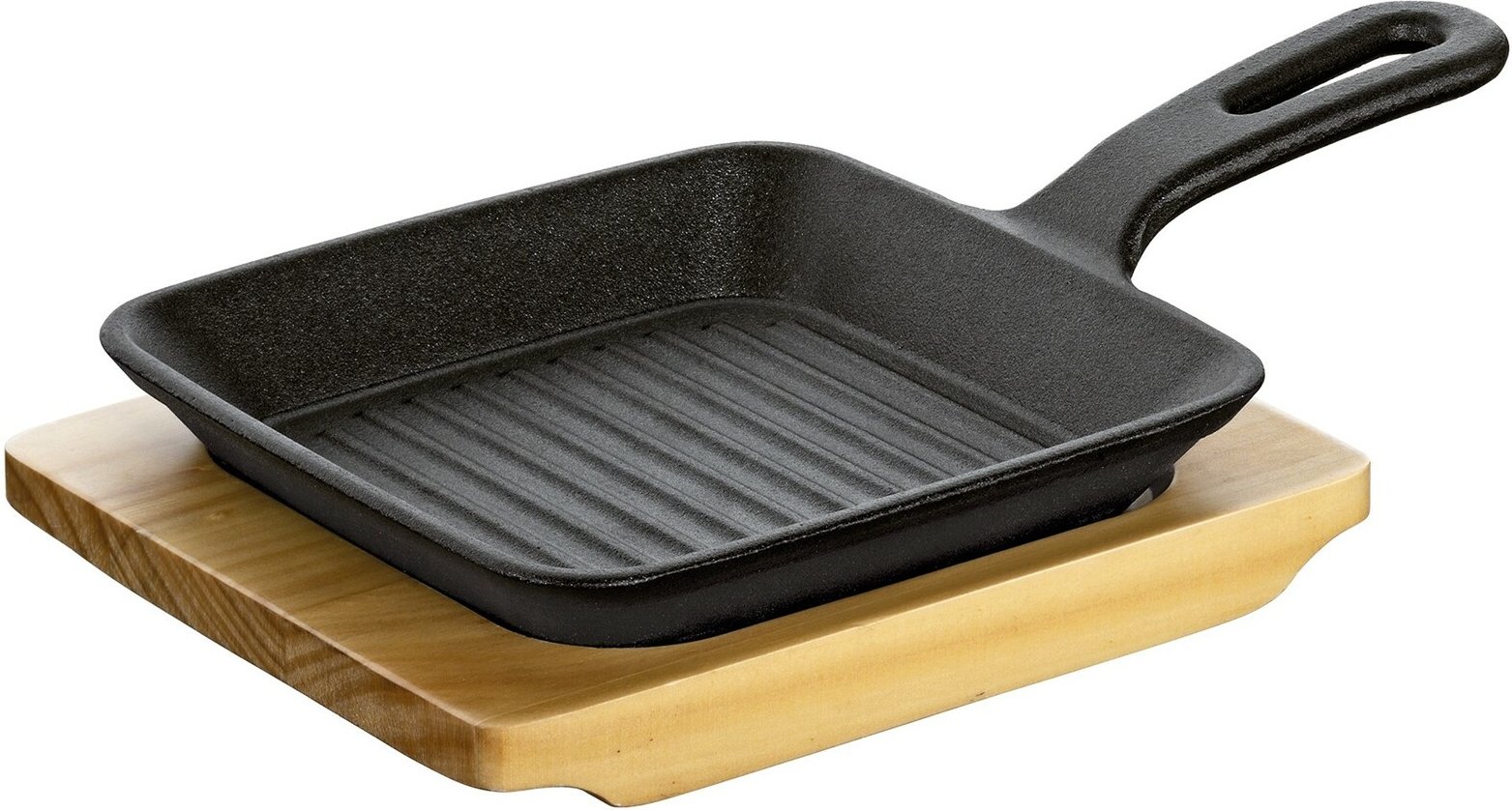 KÜCHENPROFI BBQ Grillpfanne mit Holzbrett, Gusseisen