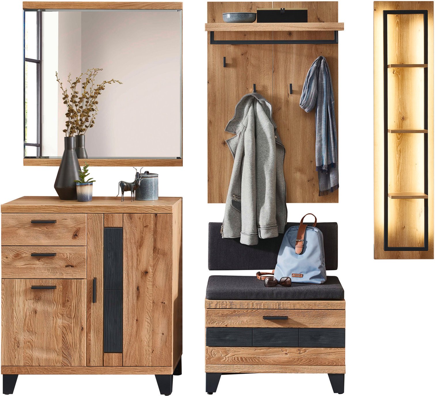 Linea Natura Garderobenkombination-Set PERSIKO, Massivholz