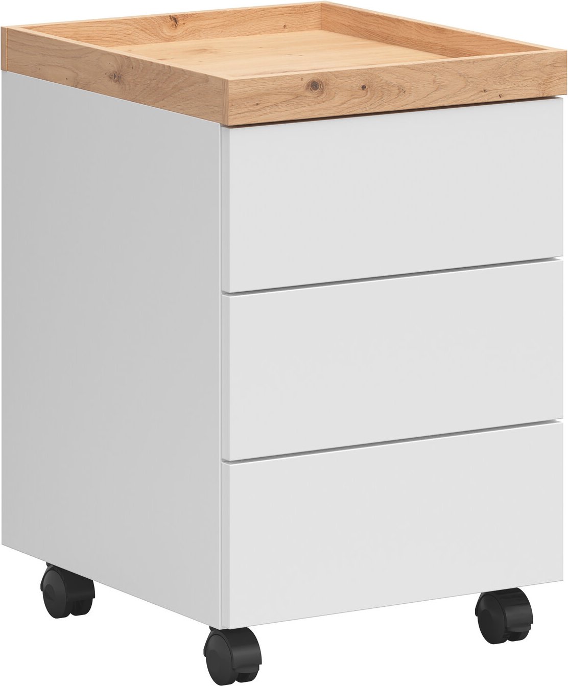 Novel Rollcontainer, weiß/eiche, Holznachbildung