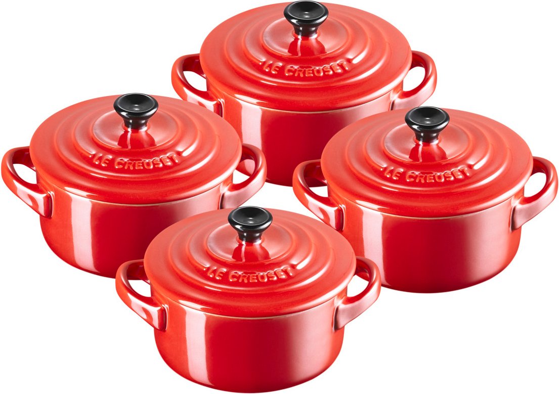 LE CREUSET Mini-Cocotte 4er-Set 10cm Metallics Kirschrot, Steinzeug
