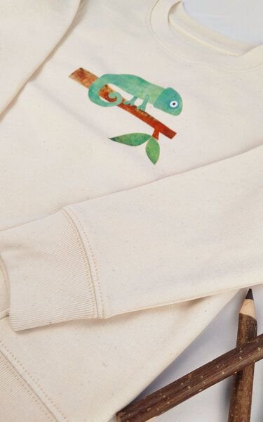 Meladi Kinder Sweater aus Biobaumwolle - Chamäleon auf Natural White