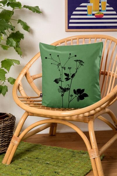 Hirschkind Bio-Kissenbezug 'Lovely Unkraut' grün mit schwarzem Druck 40*40 cm