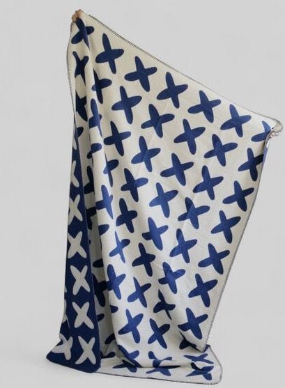 RIEMA Germany flauschige Wolldecke mit Kreuzen aus weicher Bio-Baumwolle KJELL