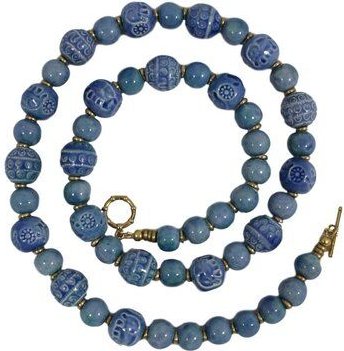 Schönes aus Indochina Halskette Keramik mit gravierten Perlen