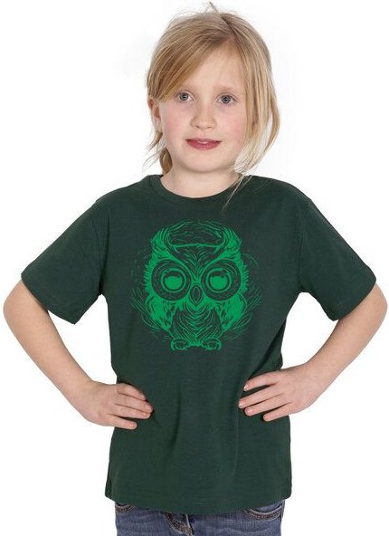 HANDGEDRUCKT "Eule" Kinder-T-Shirt reine Biobaumwolle (kbA)