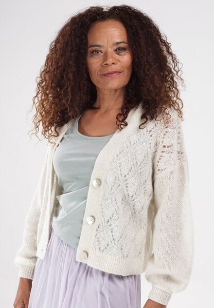 Alma & Lovis Sommer-Strickjacke aus Alpaka mit Ajourmuster | Ajour Grandpa