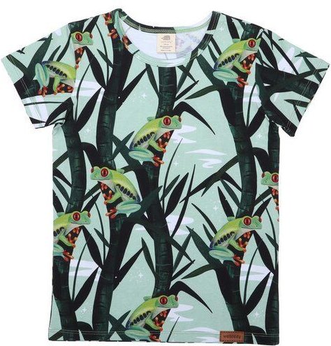 Thumbnail - Baby T-Shirt GOTS zertifiziert – Grün mit Froschmotiv, Kurzarm, weich & bequem | von Walkiddy