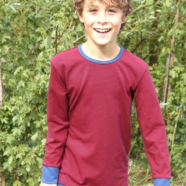 Cheeky Apple Buben Langarm-Shirt aus Bio-Baumwolle "Ringeljersey Dunkelblau-Rot"