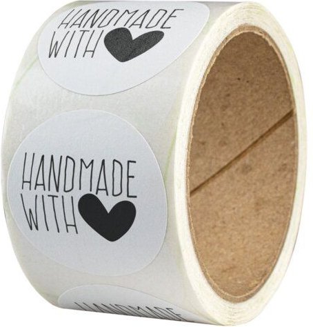 Fines Papeterie 50 Aufkleber * Handmade with Love * verschiedene Motive * 4cm rund * auf Rolle * Naturpapier