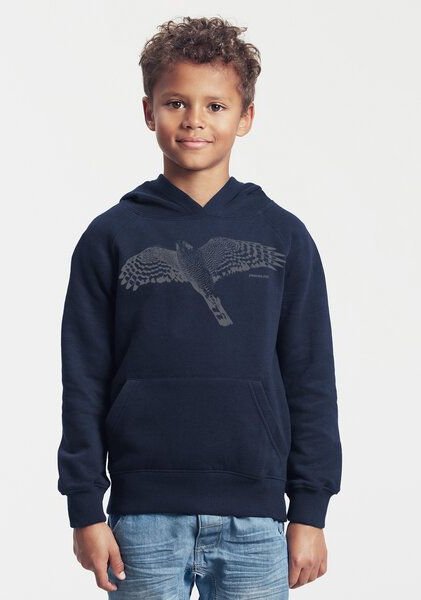 Peaces.bio - handbedruckte Biomode Bio-Kinder-Kapuzen-Sweatshirt "Sperber"