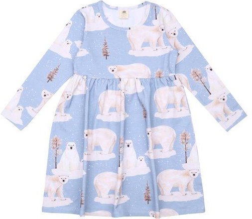 Kinder Langarmkleid GOTS zertifiziert, blau, Eisbär-Allover „Polar Bear Family“, weich – Walkiddy