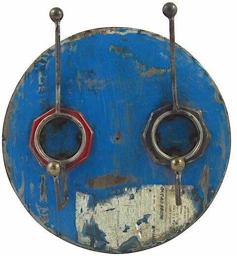 Moogoo Creative Africa Upcycling Ölfass Garderobe - 2fach - Blau/Gelb/Rot - 30cm