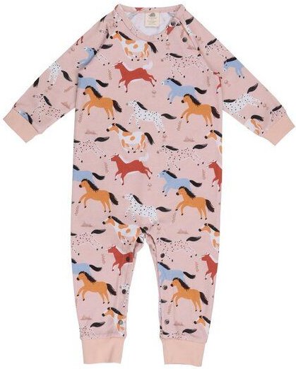Baby Strampler Langarm GOTS zertifiziert – Rosa mit Pferdemotiv, weich & bequem | von Walkiddy