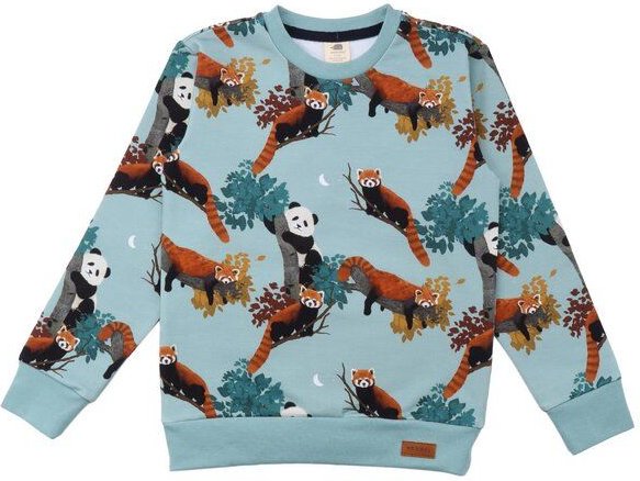 Baby Sweatshirt GOTS zertifiziert, blau, „Panda Friends“ Allover, Bio-Baumwolle, weich – Walkiddy