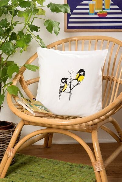 Hirschkind Bio-Kissenbezug 'Kohlmeisen' weiß, 40*40cm