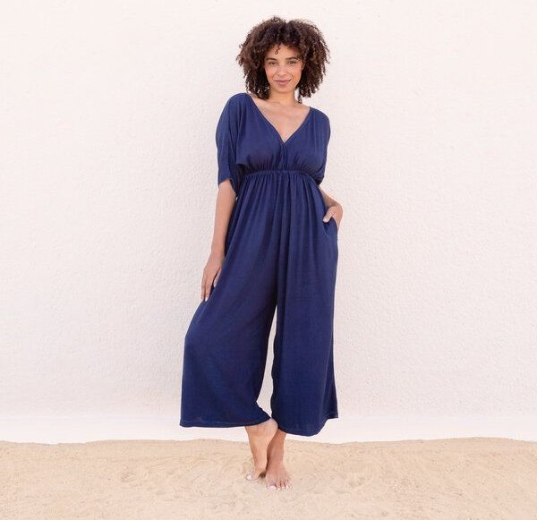 GEENY - Damen - JAYA-UNIQUE - schöner Jumpsuit,Färbung mit Indigo-Blättern, als Beach, Resort oder Evening Wear, handgem...