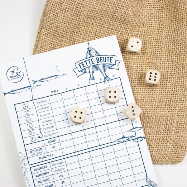 Bow & Hummingbird Würfelspiel "Fette Beute" als Set im Säckchen (mit Würfeln)