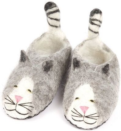short'n'pietz Filz Hausschuhe für Erwachsene handgefilzt Katze aus 100% Schafswolle