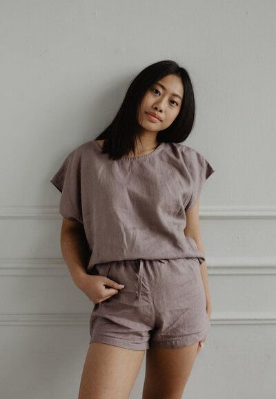 Thumbnail - AmourLinen Kurzarm-Pyjama-Set CLOUD NINE