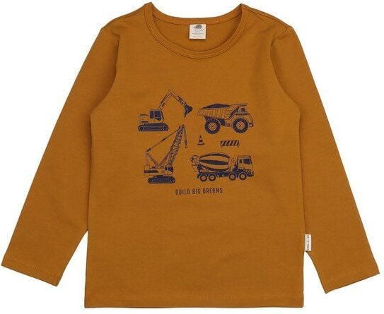 Kinder Langarmshirt GOTS-zertifiziert aus Bio-Baumwolle karamellbraun mit Fahrzeuge-Motiv „Crazy Machines“ – Walkiddy