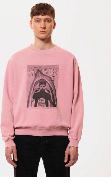 Nudie Jeans Herren Sweatshirt aus Biobaumwolle mit Print "LASSE ISSUE", Paper Pink