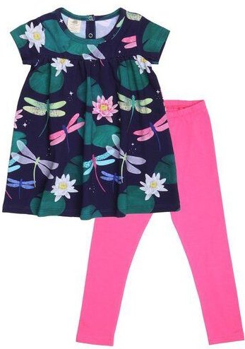 Kinder Kleid GOTS zertifiziert – Dunkelblau mit Libellenmuster, Kurzarm, weich & bequem | von Walkiddy