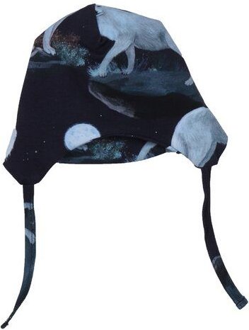 Baby Mütze GOTS zertifiziert Bio-Baumwolle, Dunkelblau, Wal-Motiv, Bindebänder, Walkiddy