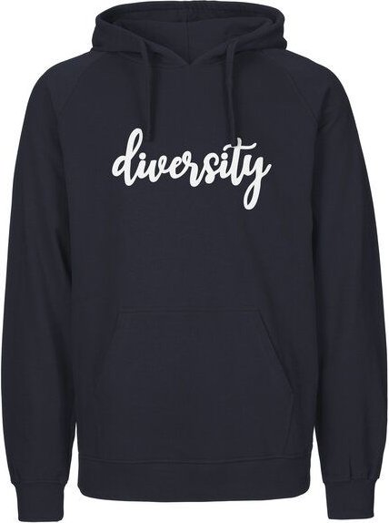 HANDGEDRUCKT "diversity" Herren Hoody aus reiner Biobaumwolle (kbA)