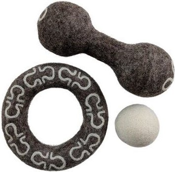 Wooliie Hunde-Spielset aus 100 % naturbelassener Schurwolle – handgefertigt & schadstofffrei (3er-Bundle) - Dumbbell & R...