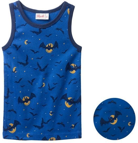 People Wear Organic Unterhemd, blau bedruckt, "Fledermäuse", Bio-Baumwolle