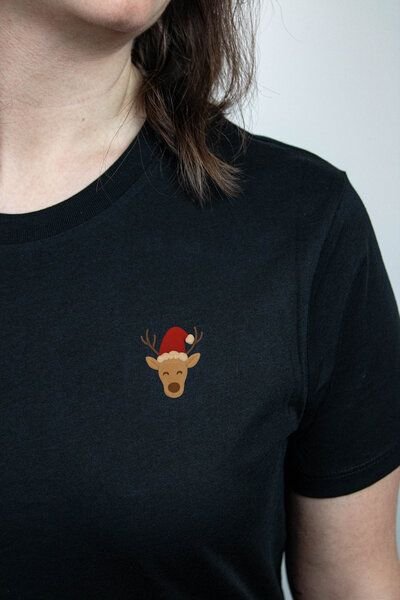 sticknic T-Shirt mit Weihnachts Motiv Rentier gestickt - Minimalistische Stickerei - Auch als Geschenk für Weihnachten