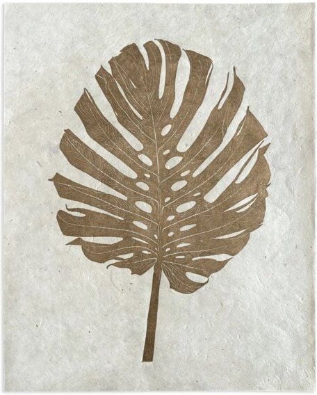 Veskor Cassiopeia MONSTERA DELICIOSA Botanischer Linoldruck | 40 x 50 cm | Gold auf Naturweiß