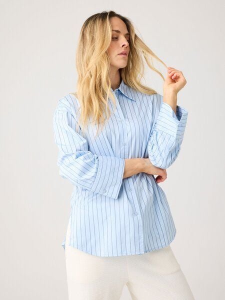 KnowledgeCotton Apparel Lockere Bluse DEW mit Pinstripes aus Bio-Baumwolle