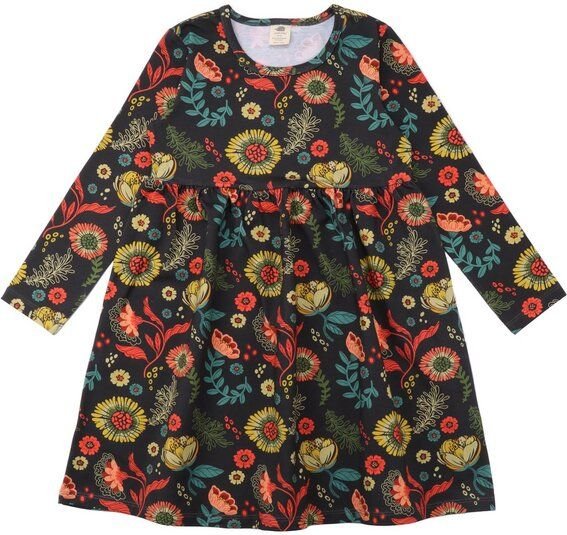 Baby Kleid Langarm – Anthrazit mit buntem Blumenmuster, weich & bequem | von Walkiddy