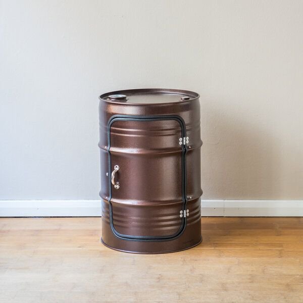 Lockengelöt Nachttisch/Couchtisch mit Tür aus einem kleinen Ölfass