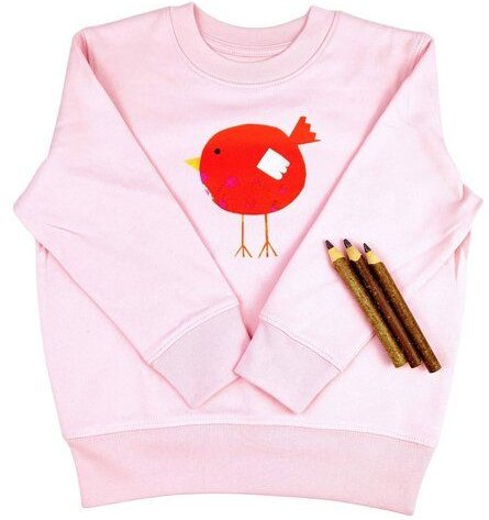 Meladi Kinder Sweater aus Biobaumwolle - Roter Vogel auf Pink