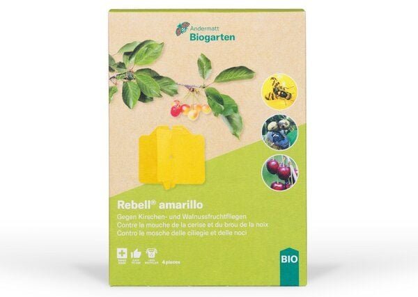 Andermatt Biogarten Rebell Amarillo – gelbe Klebefallen zur Überwachung von Kirsch- und Walnussfruchtfliegen, kombinierb...