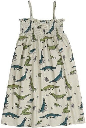 Mädchen Trägerkleid GOTS zertifiziert – Creme mit Dinosauriermotiven, weich & bequem | von Walkiddy