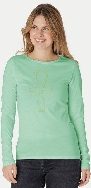 Thumbnail - Peaces.bio - handbedruckte Biomode Bio-Damen-Langarmshirt "Ankh"