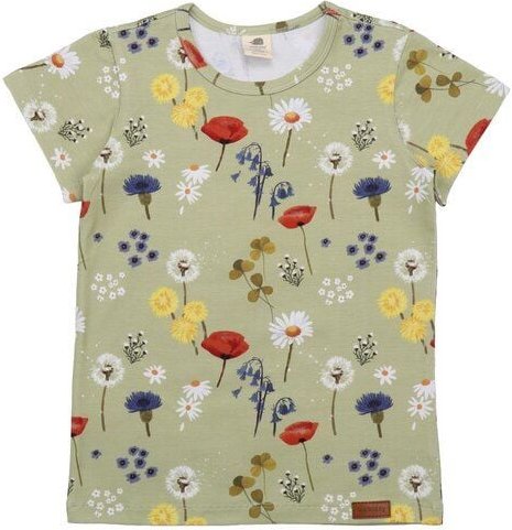 Kinder T-Shirt GOTS zertifiziert – Grün mit Blumenmuster, Kurzarm, weich & bequem | von Walkiddy