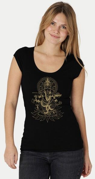 Peaces.bio - handbedruckte Biomode Bio-Damen-Roundneck-Shirt "Ganesha"