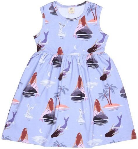 Kinderkleid GOTS zertifiziert, lila, Meerjungfrau-Allover, 95% Bio-Baumwolle, Kurzarm, weich – Walkiddy