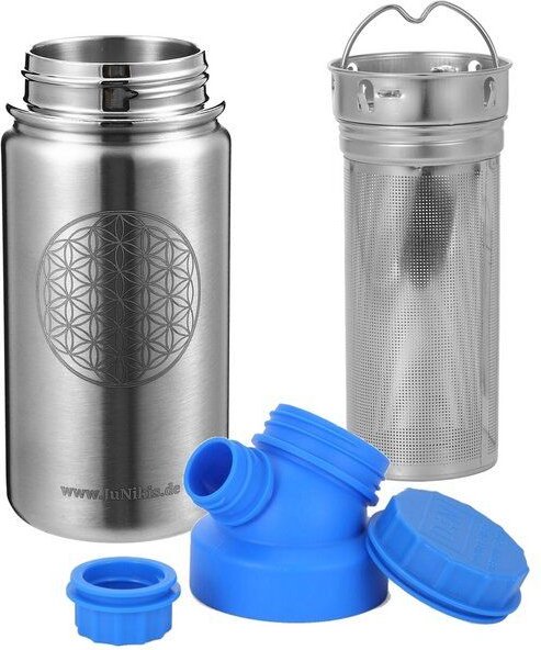 JN JuNiki's JuNiki's "Blume des Lebens" Edelstahl Trinkflasche 420ml + Teefilter