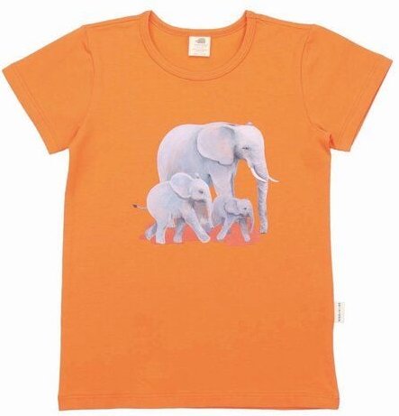 Thumbnail - Kleinkinder T-Shirt Orange mit Elefantenprint aus Bio-Baumwolle – Walkiddy
