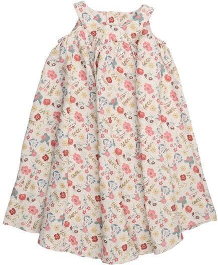 Kinder Kleid GOTS zertifiziert – Bio-Baumwolle, Creme mit Blumen- und Blättermuster, langärmelig, weich & bequem | Walki...